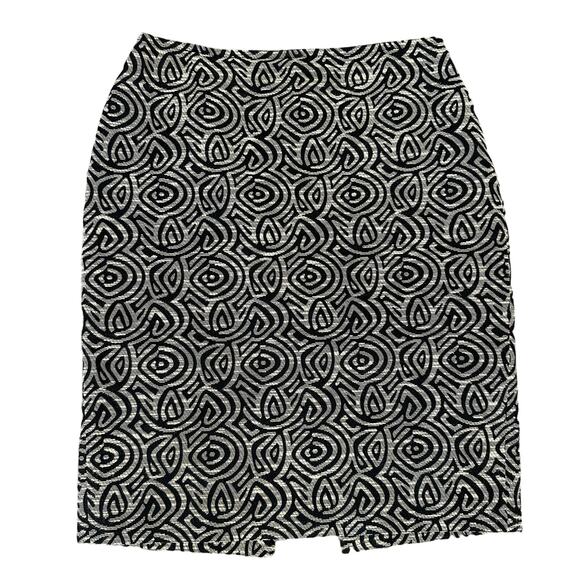 St. John Pencil Skirt Jacquard Geometric Black Tan 8 Career Office Quiet Luxury - Picture 1 of 10